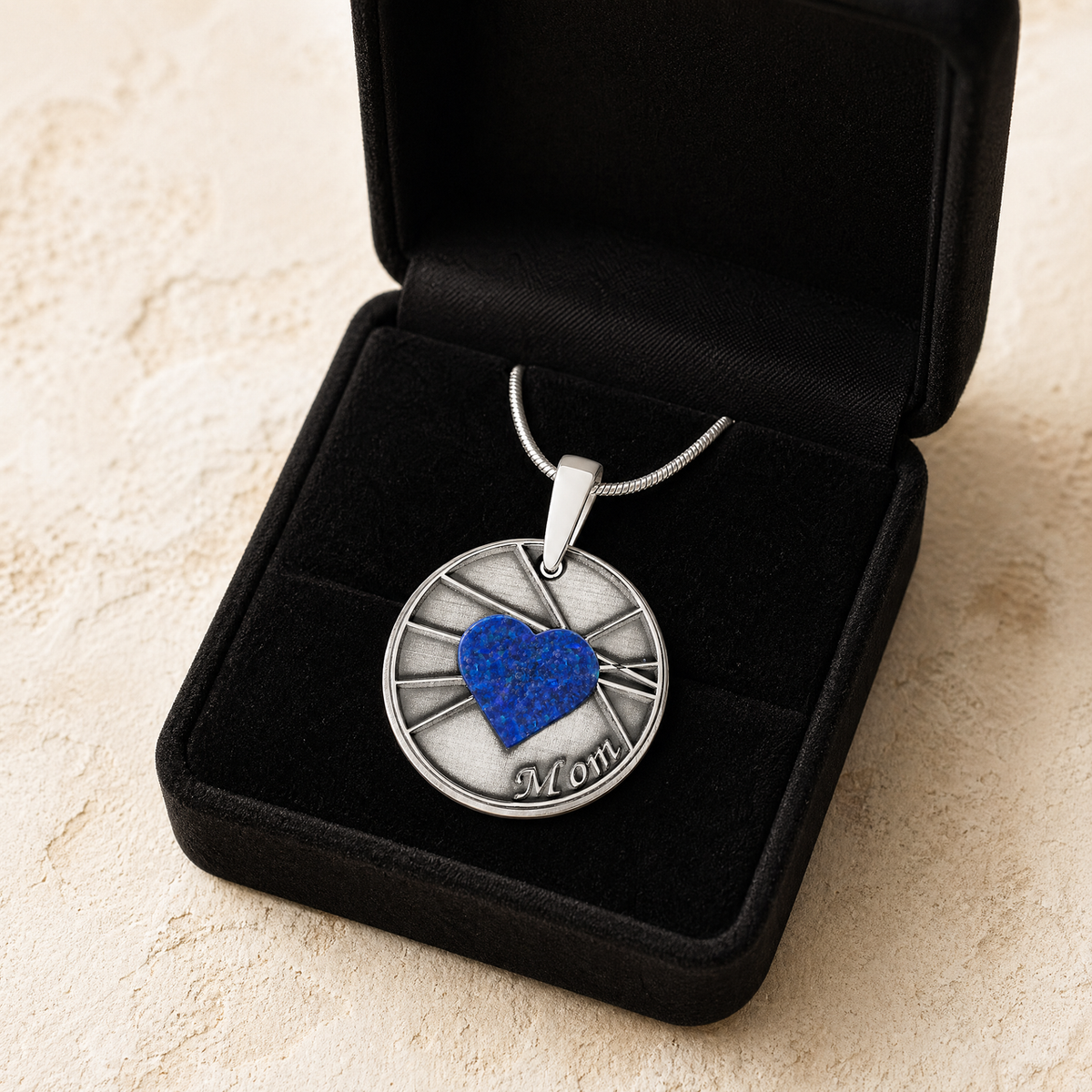 Solid 14K White Gold Enlightened Round with Opal Blue Waters Ash Resin Jewelry