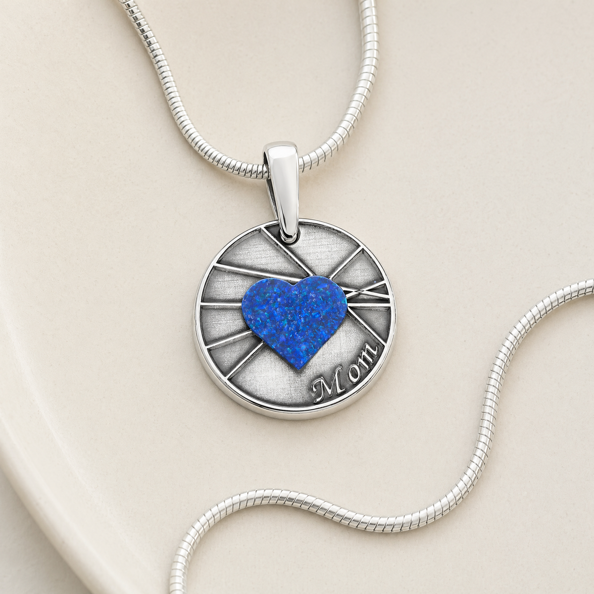 Solid 14K White Gold Enlightened Round with Opal Blue Waters Ash Resin Jewelry