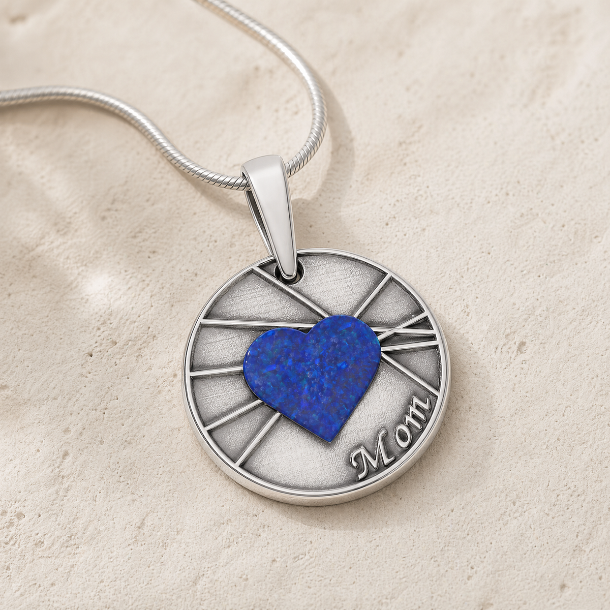Solid 14K White Gold Enlightened Round with Opal Blue Waters Ash Resin Jewelry