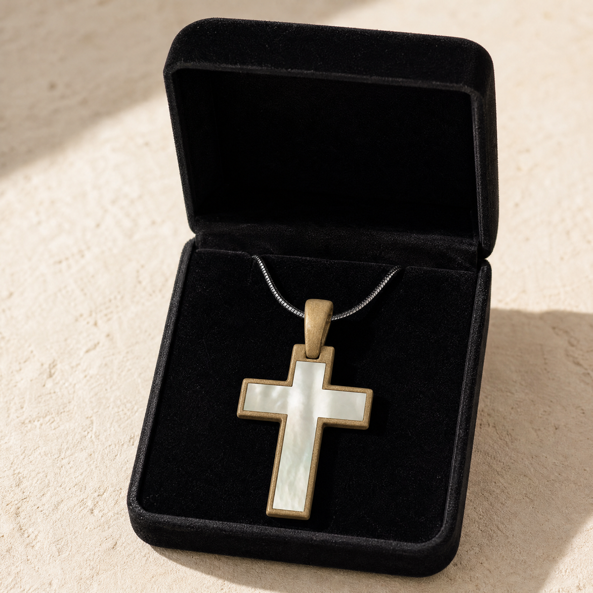 Cultured Cross Bronze Finish with Cream Ash Resin Jewelry