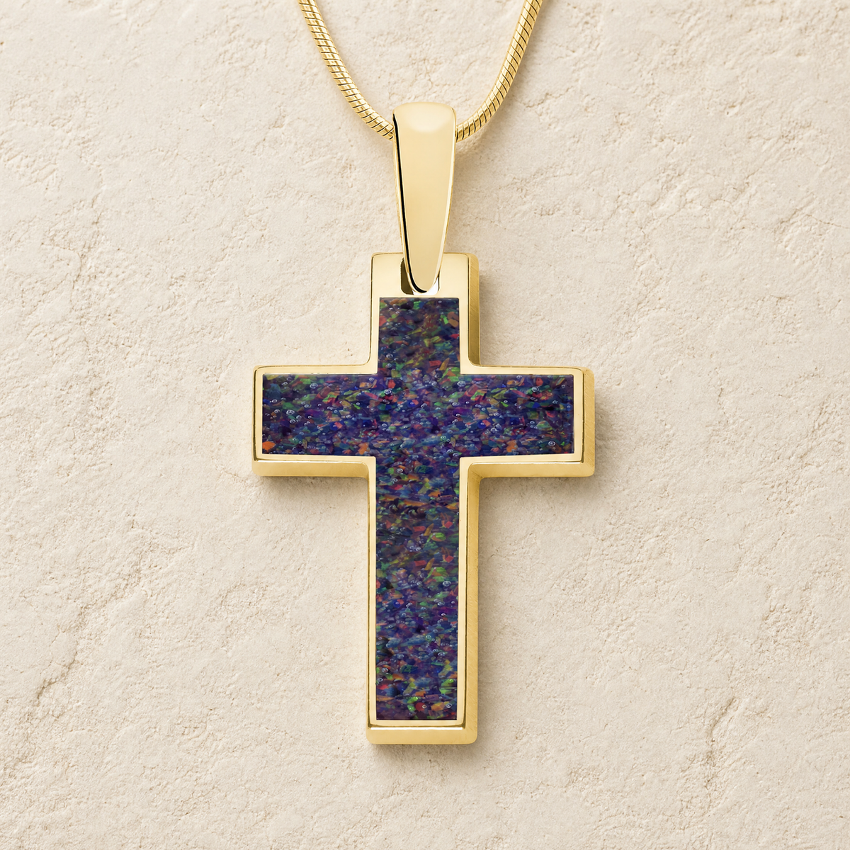 Cultured Cross Gold Plated with Black Flame Opal Ash Resin Jewelry