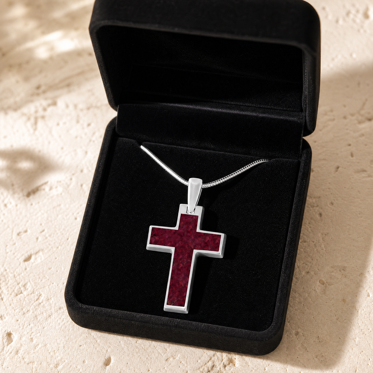 Cultured Cross Sterling Silver with Scarlet Pearl Opal Ash Resin Jewelry