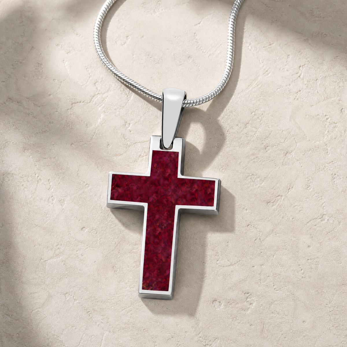 Cultured Cross Sterling Silver with Scarlet Pearl Opal Ash Resin Jewelry