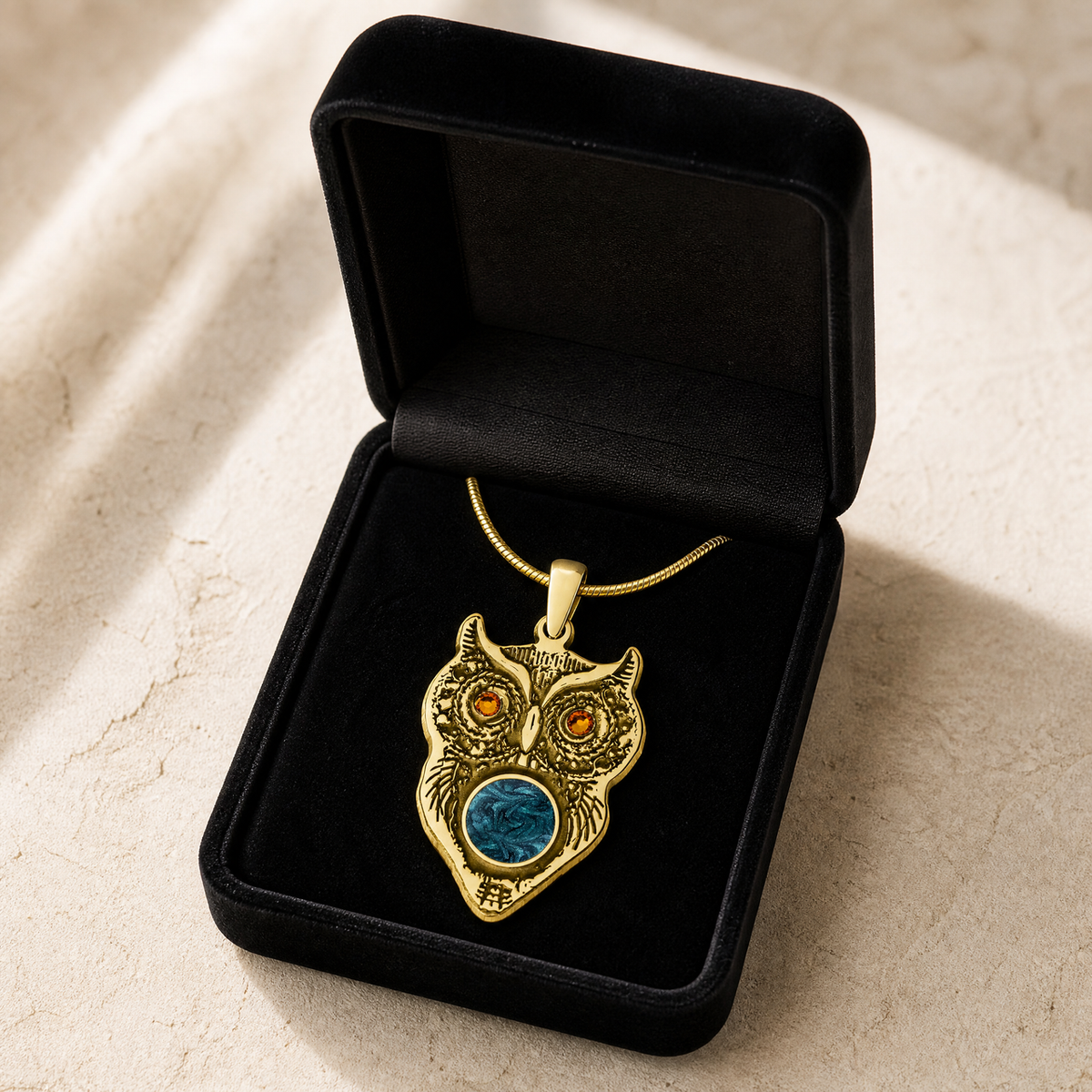 Gold Plated Wise Owl Birthstone Ash Resin Jewelry