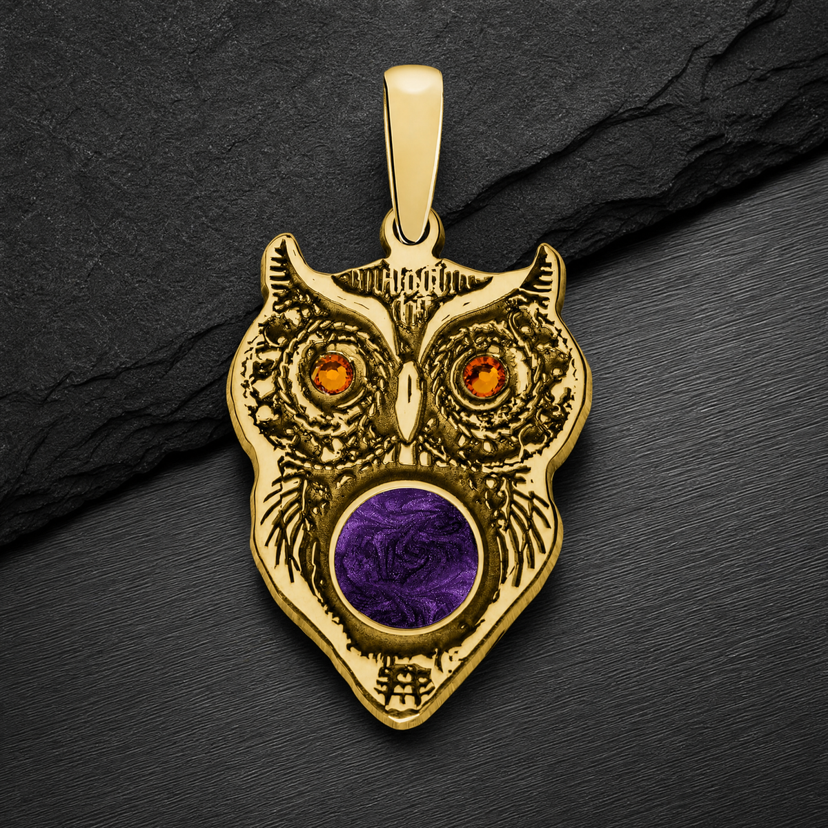 Solid 14K Gold Wise Owl Birthstone with Mullberry Ash Resin Jewelry