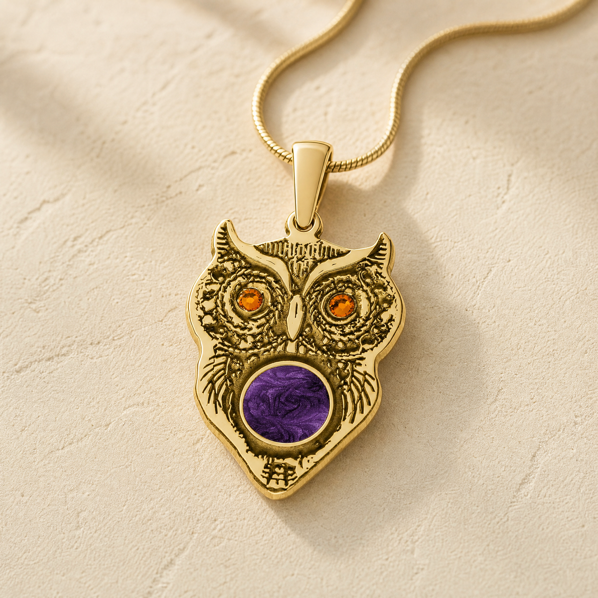 Solid 14K Gold Wise Owl Birthstone with Mullberry Ash Resin Jewelry