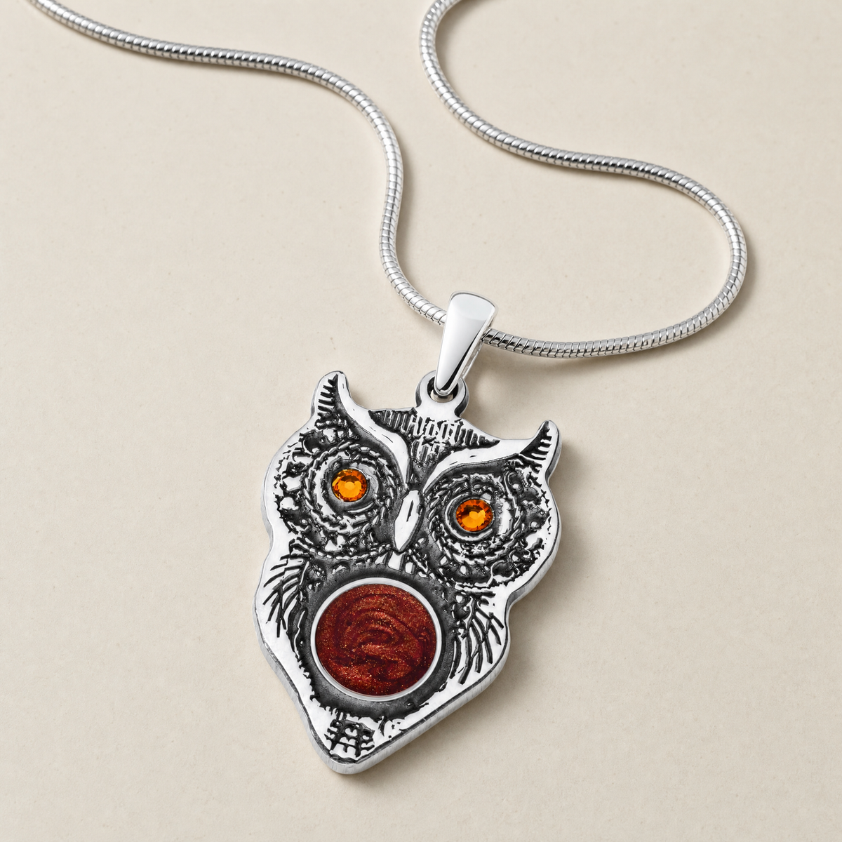 Solid 14K White Gold Sterling Owl Birthstone Ash Resin Jewelry