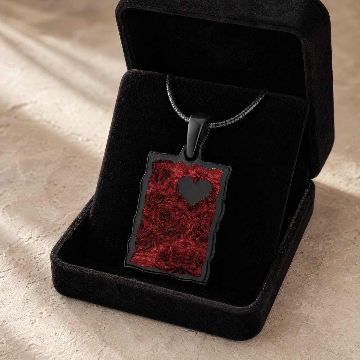 Adored Rectangle Black Finish with Crimson Ash Resin Jewelry