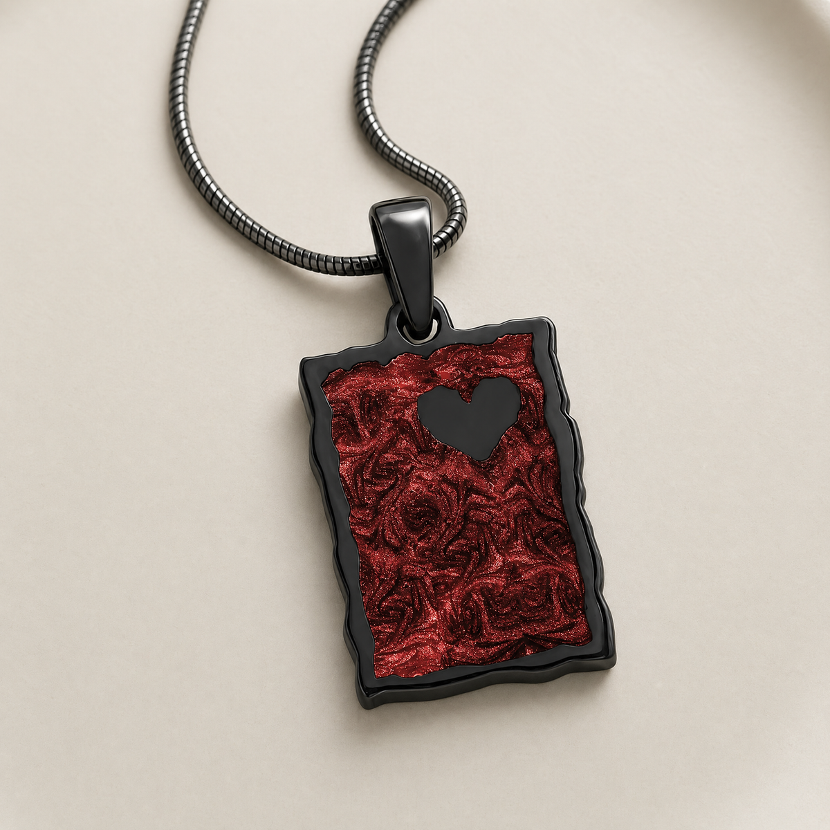 Adored Rectangle Black Finish with Crimson Ash Resin Jewelry