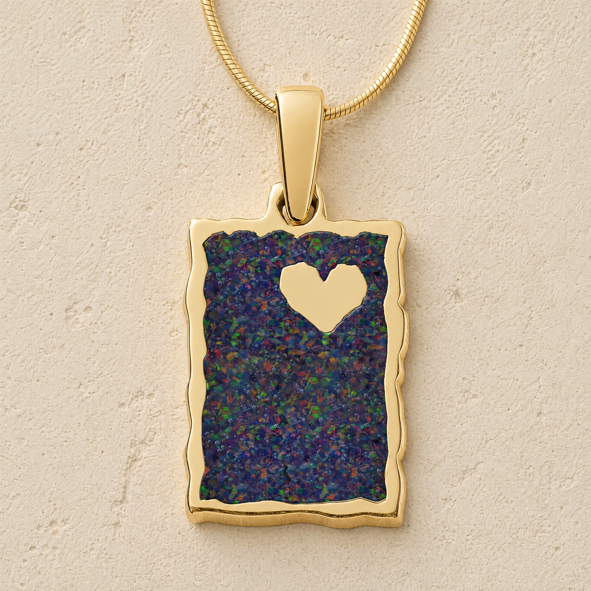 Adored Rectangle Gold Plated with Black Flame Opal Ash Resin Jewelry