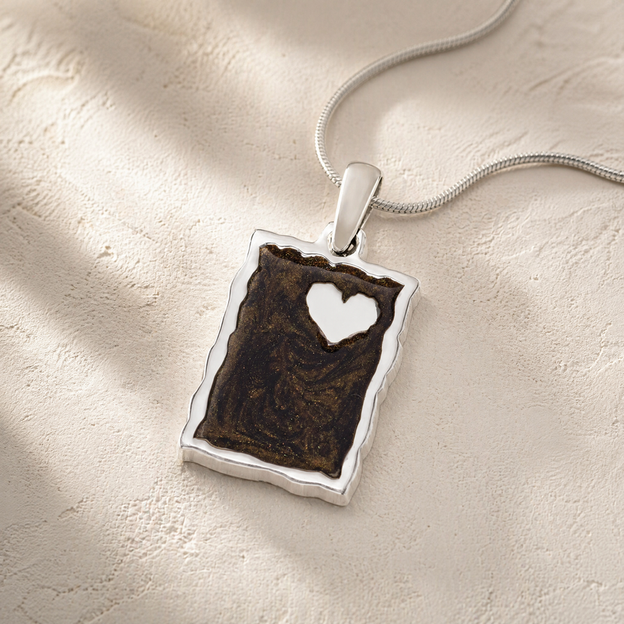 Solid 14K White Gold Adored Rectangle Ash Resin Jewelry
