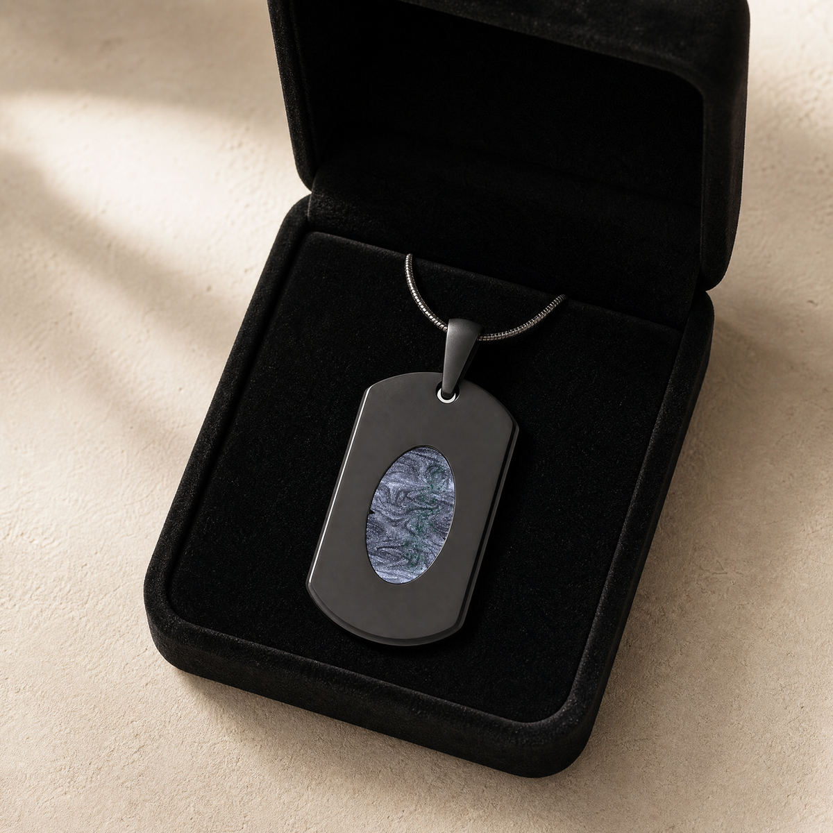 Honored Rectangle Black Finish Ash Resin Jewelry