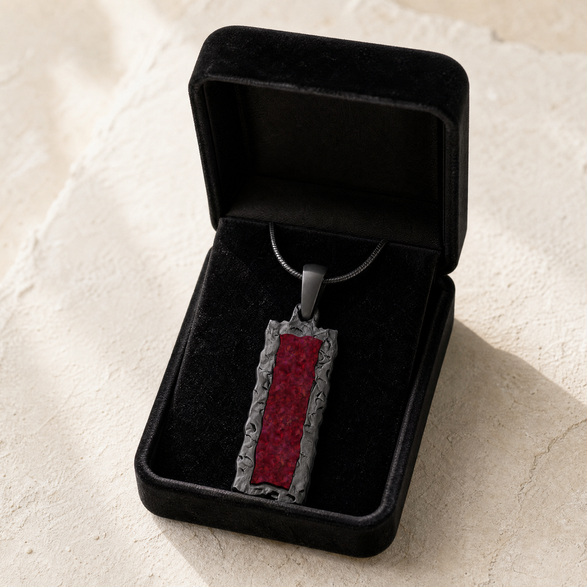 Lasting Long Rectangle Black Finish with Scarlet Pearl Opal Ash Resin Jewelry