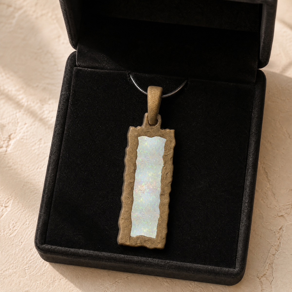 Lasting Long Rectangle Bronze Finish with Crushed Cream Opal Ash Resin Jewelry