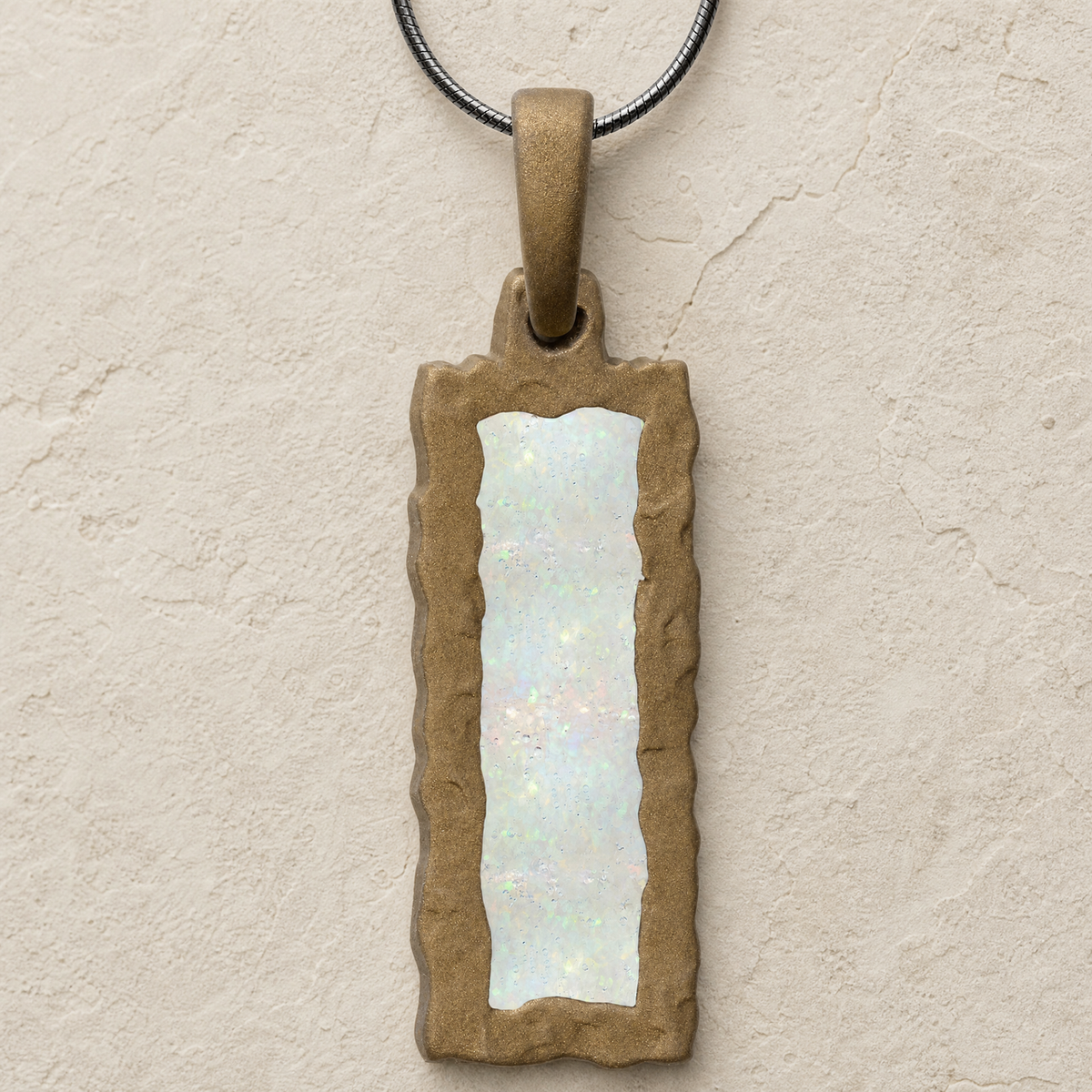 Lasting Long Rectangle Bronze Finish with Crushed Cream Opal Ash Resin Jewelry