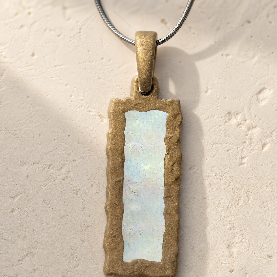 Lasting Long Rectangle Bronze Finish with Crushed Cream Opal Ash Resin Jewelry