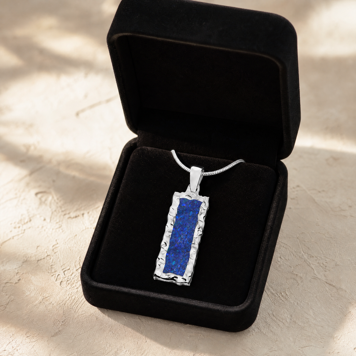 Lasting Long Rectangle Sterling Silver with Opal Blue Waters Ash Resin Jewelry