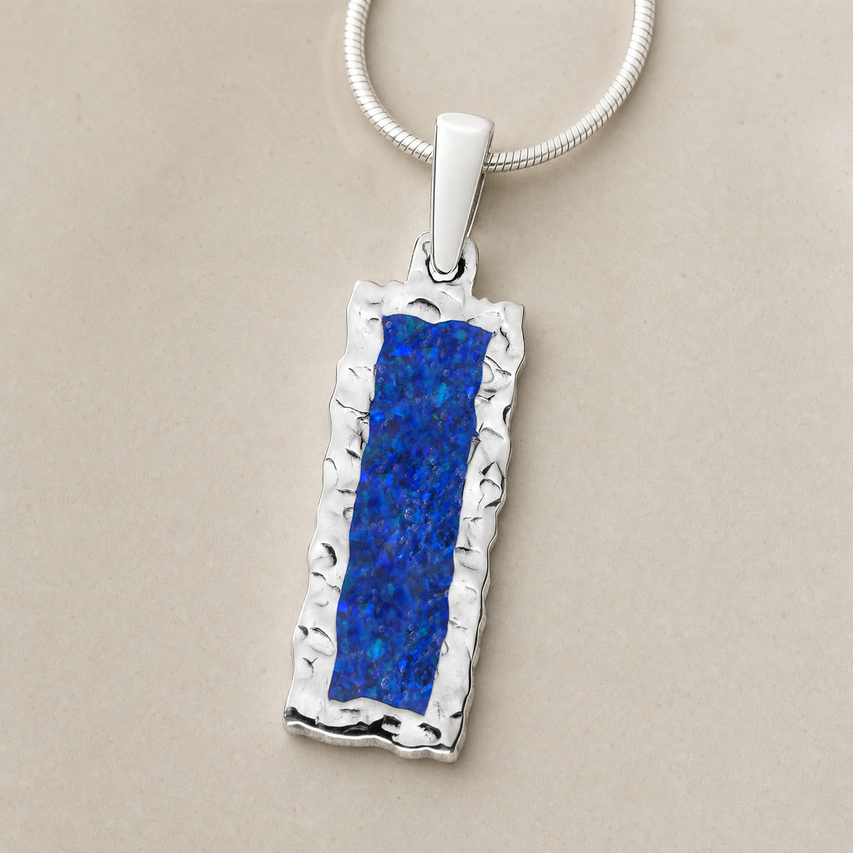 Lasting Long Rectangle Sterling Silver with Opal Blue Waters Ash Resin Jewelry