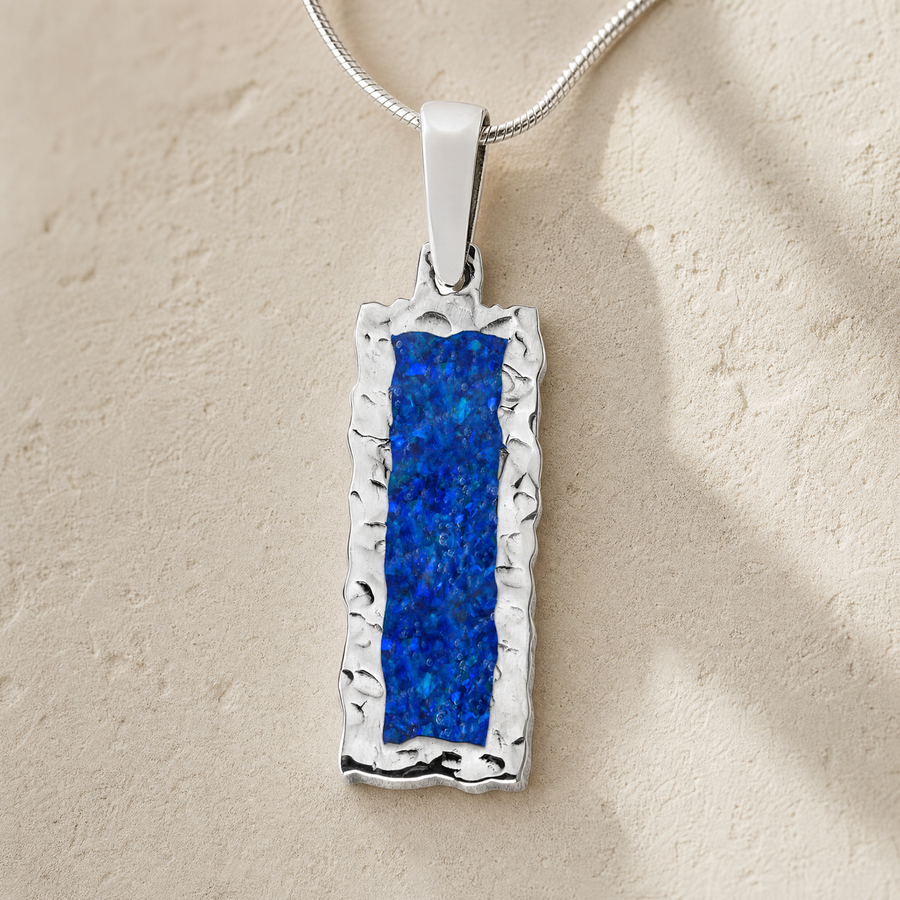 Lasting Long Rectangle Sterling Silver with Opal Blue Waters Ash Resin Jewelry