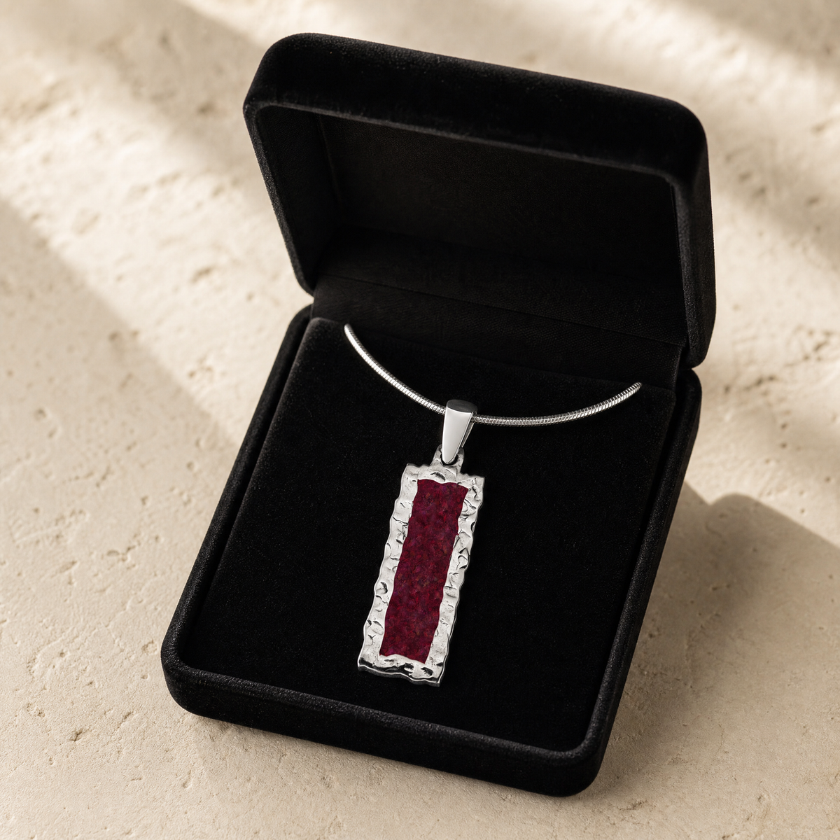 Solid 14K White Gold Lasting Long Rectangle with Scarlet Pearl Opal Ash Resin Jewelry