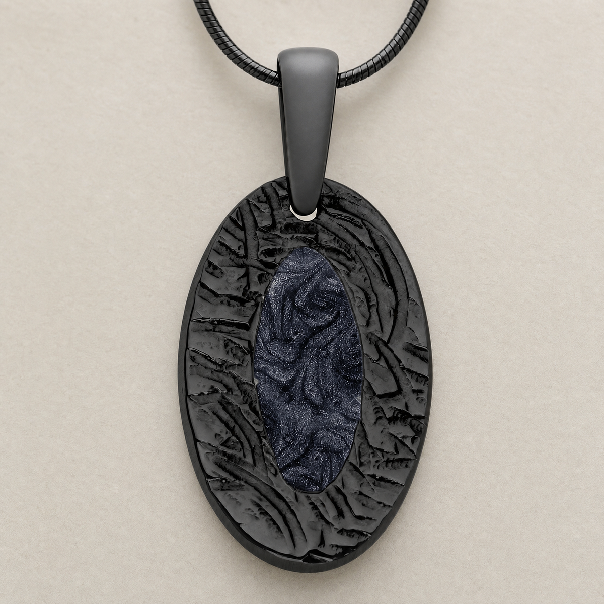 Heartfelt Oval Black Finish Ash Resin Jewelry