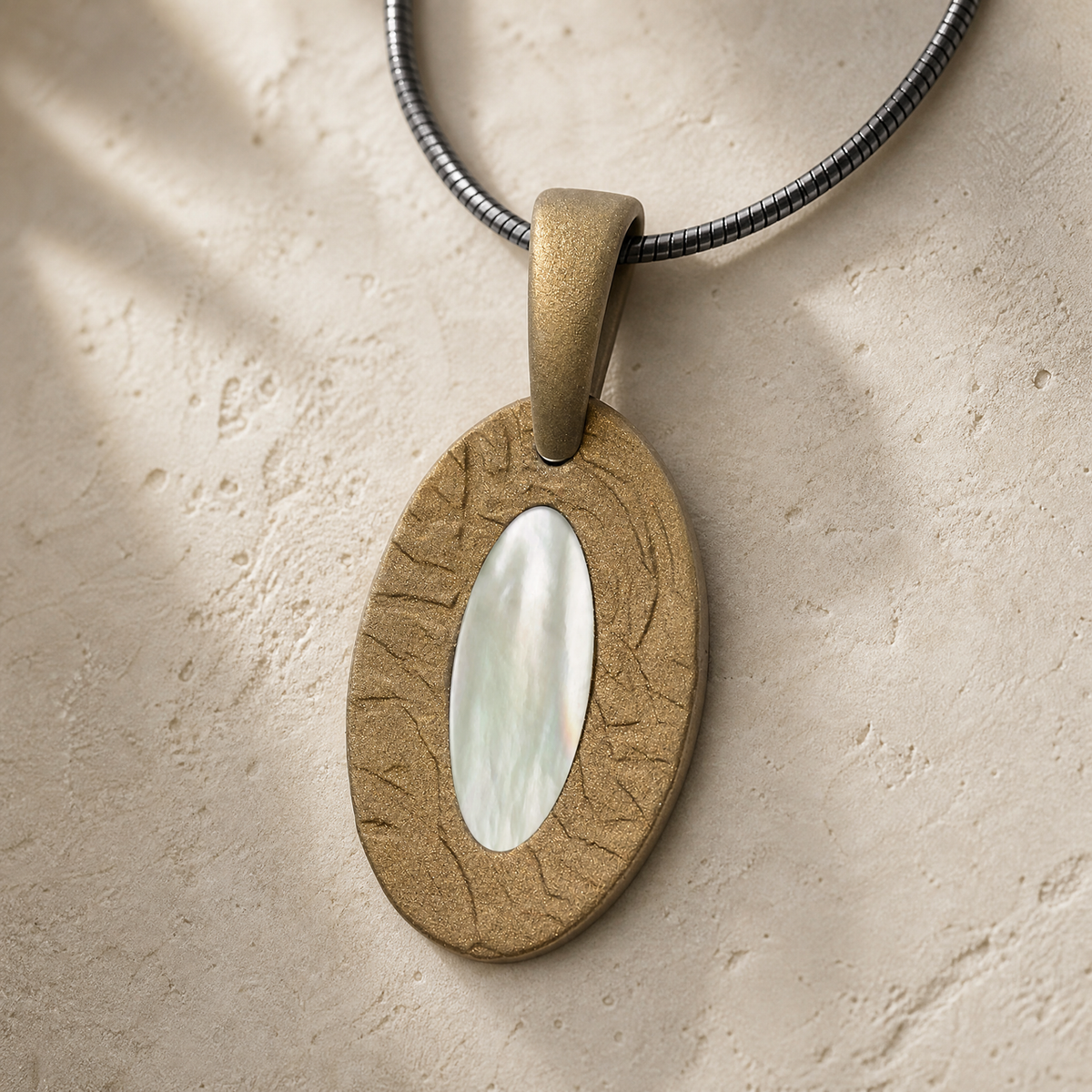 Heartfelt Oval Bronze Finish with Cream Ash Resin Jewelry