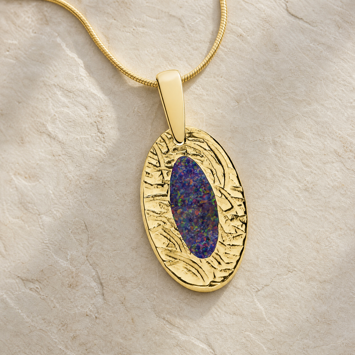 Solid 14K Gold Heartfelt Oval with Black Flame Opal Ash Resin Jewelry