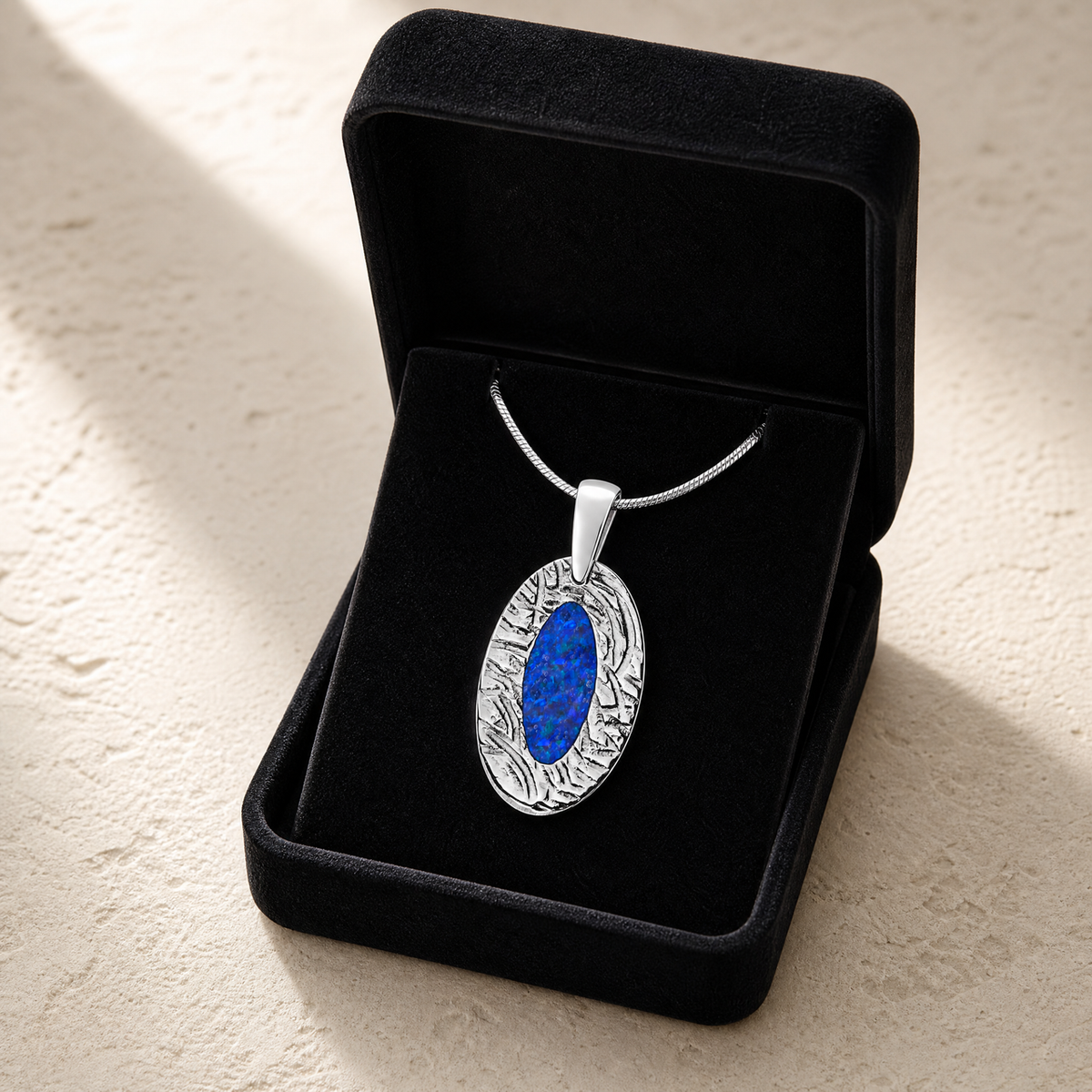 Heartfelt Oval Sterling Silver with Opal Blue Waters Ash Resin Jewelry