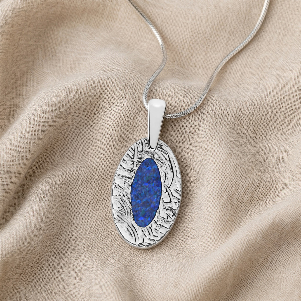 Heartfelt Oval Sterling Silver with Opal Blue Waters Ash Resin Jewelry