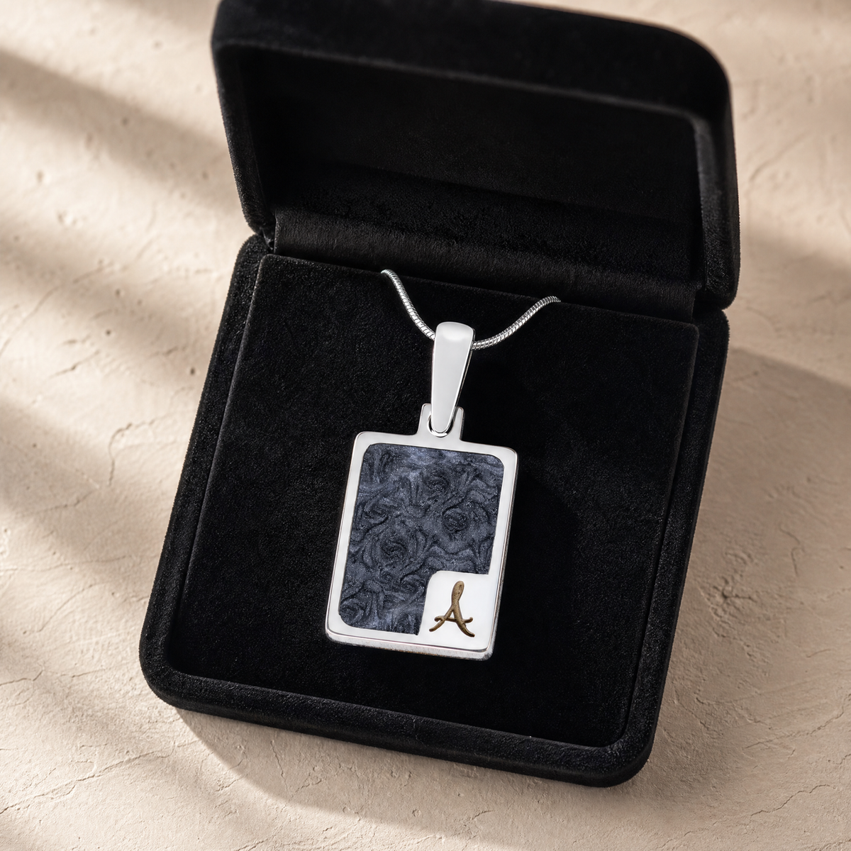 Solid 14K White Gold Admirable Rectangle Ash Resin Jewelry