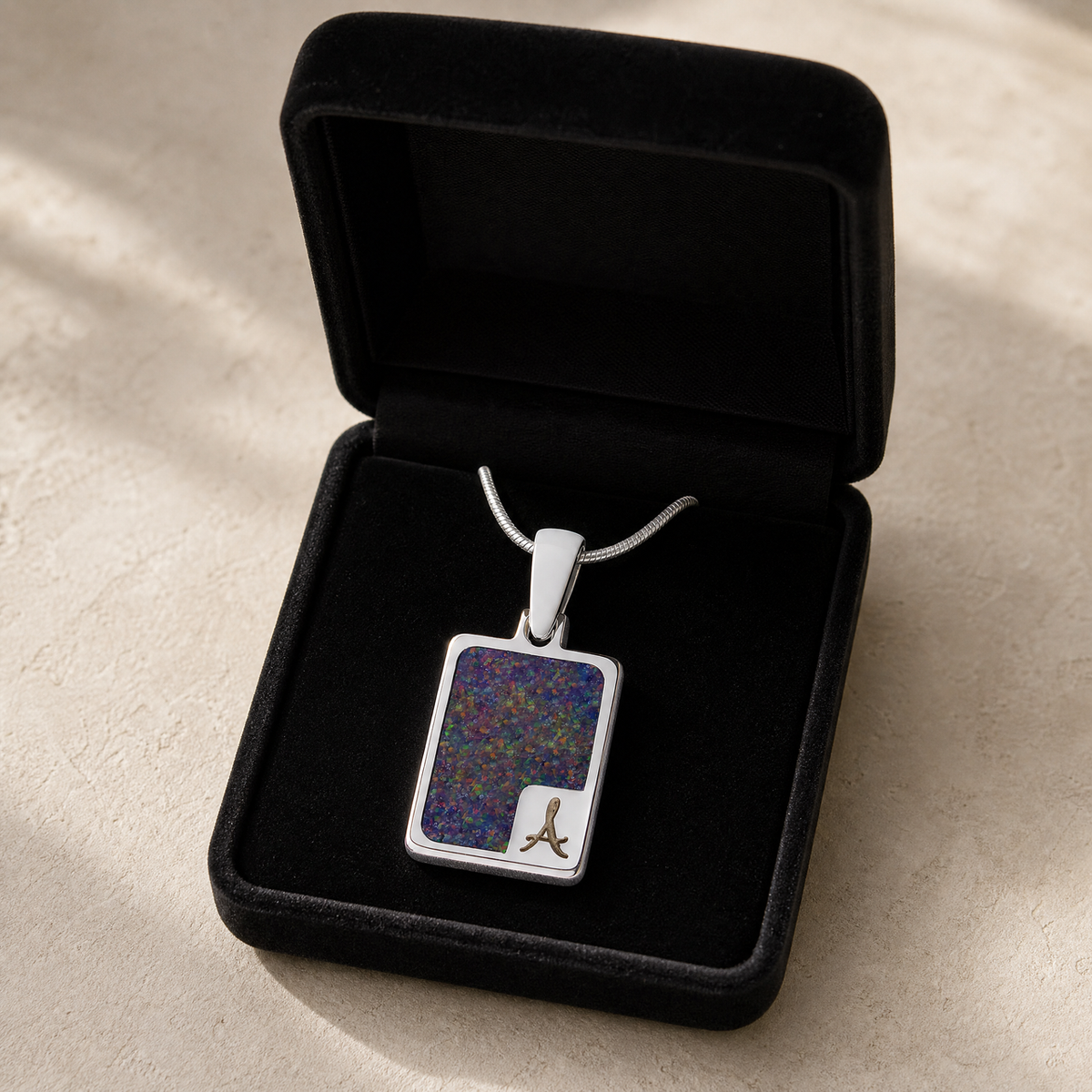 Solid 14K White Gold Marvelous Rectangle Ash Resin Jewelry