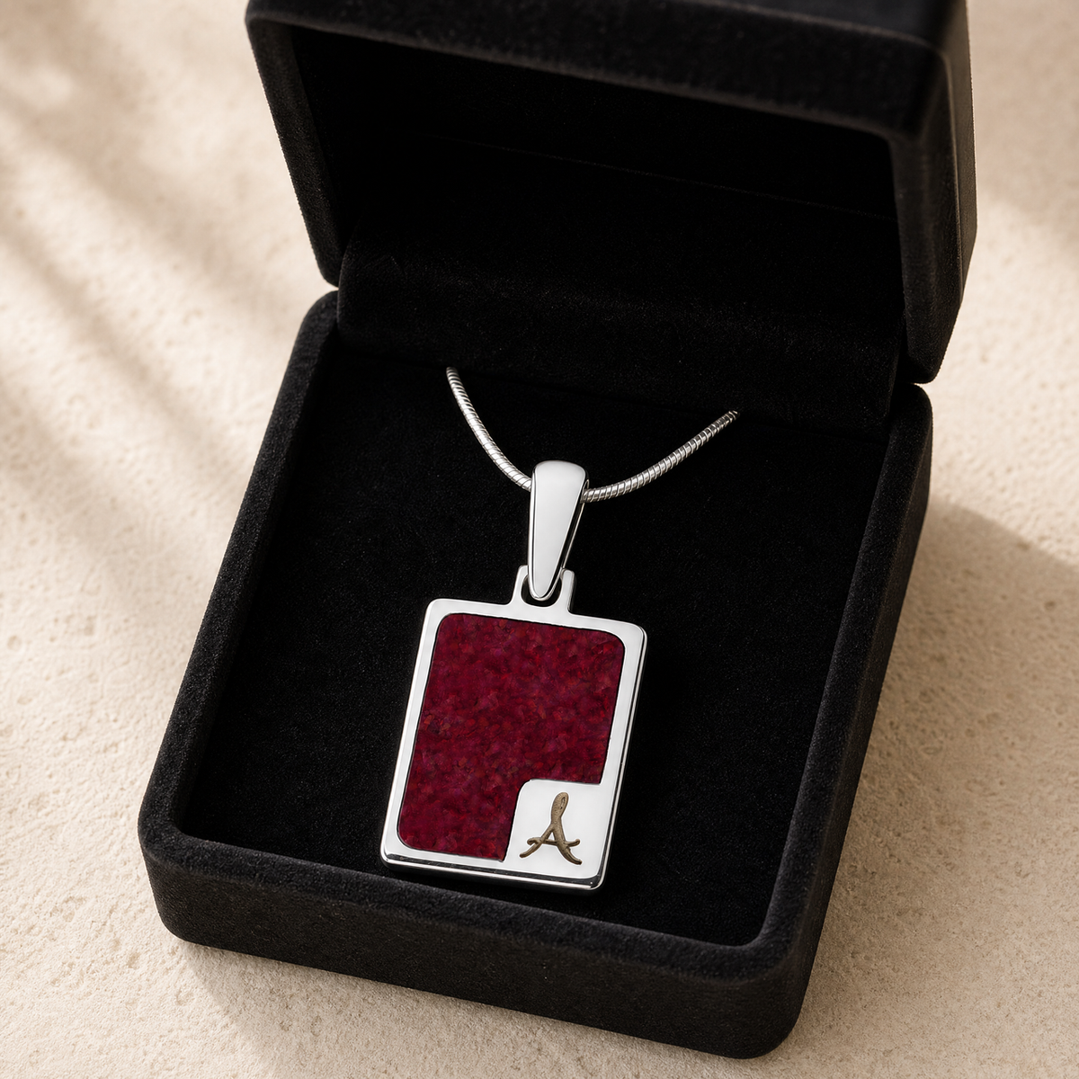 Solid 14K White Gold Splendid Rectangle Ash Resin Jewelry