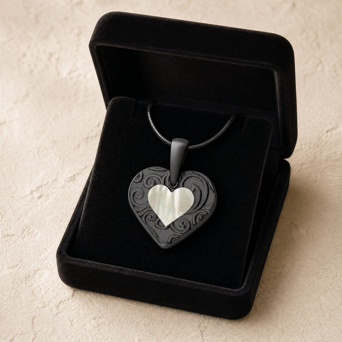 Pleasant Heart Black Finish with Cream Ash Resin Jewelry
