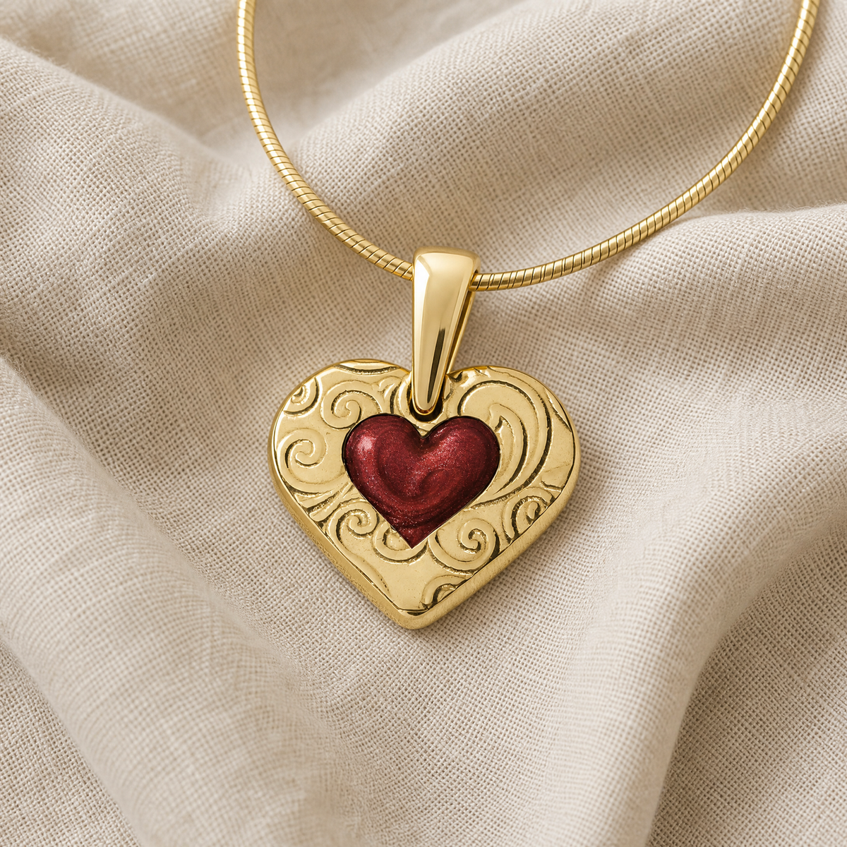 Solid 14K Gold Pleasant Heart with Crimson Ash Resin Jewelry