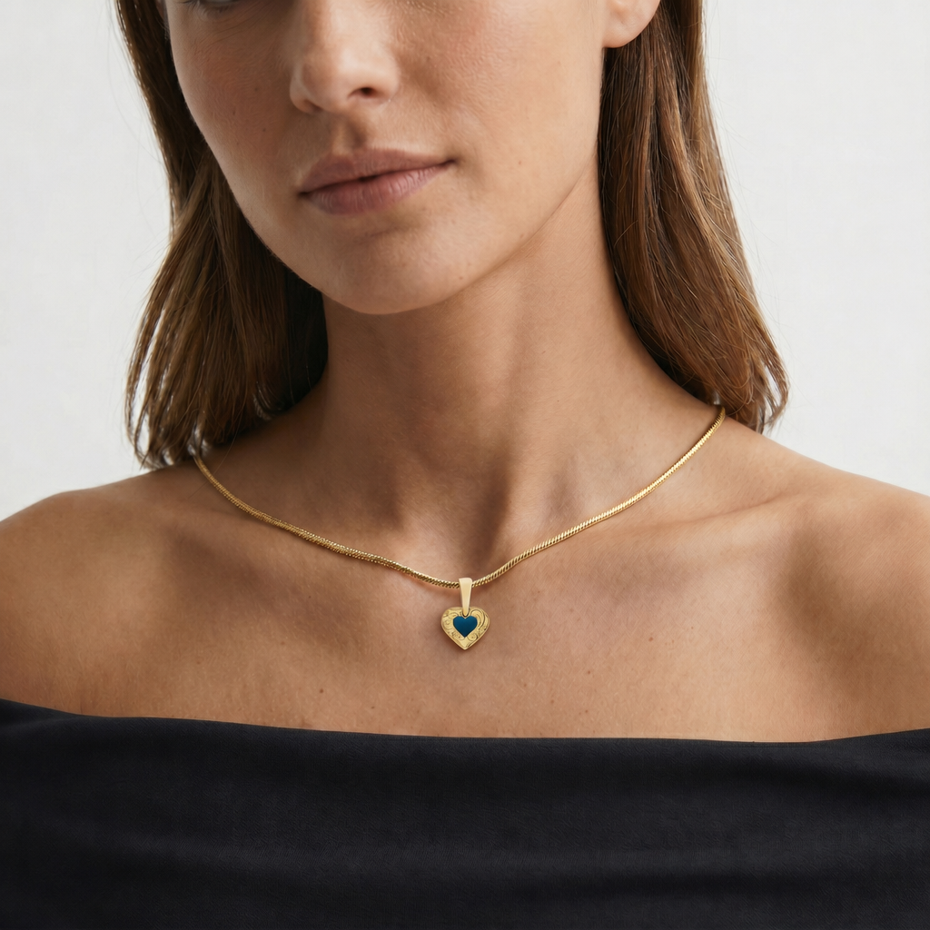 Solid 14K White Gold Pleasant Heart with Aqua Ash Resin Jewelry