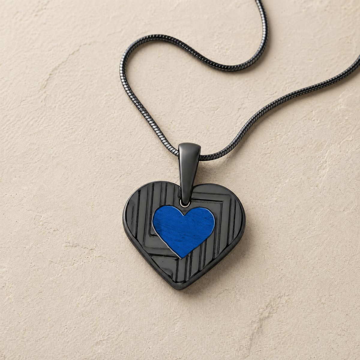 Lined Heart Black Finish Ash Resin Jewelry