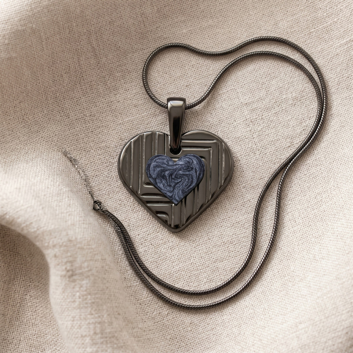 Lined Heart Black Finish with Slate Ash Resin Jewelry