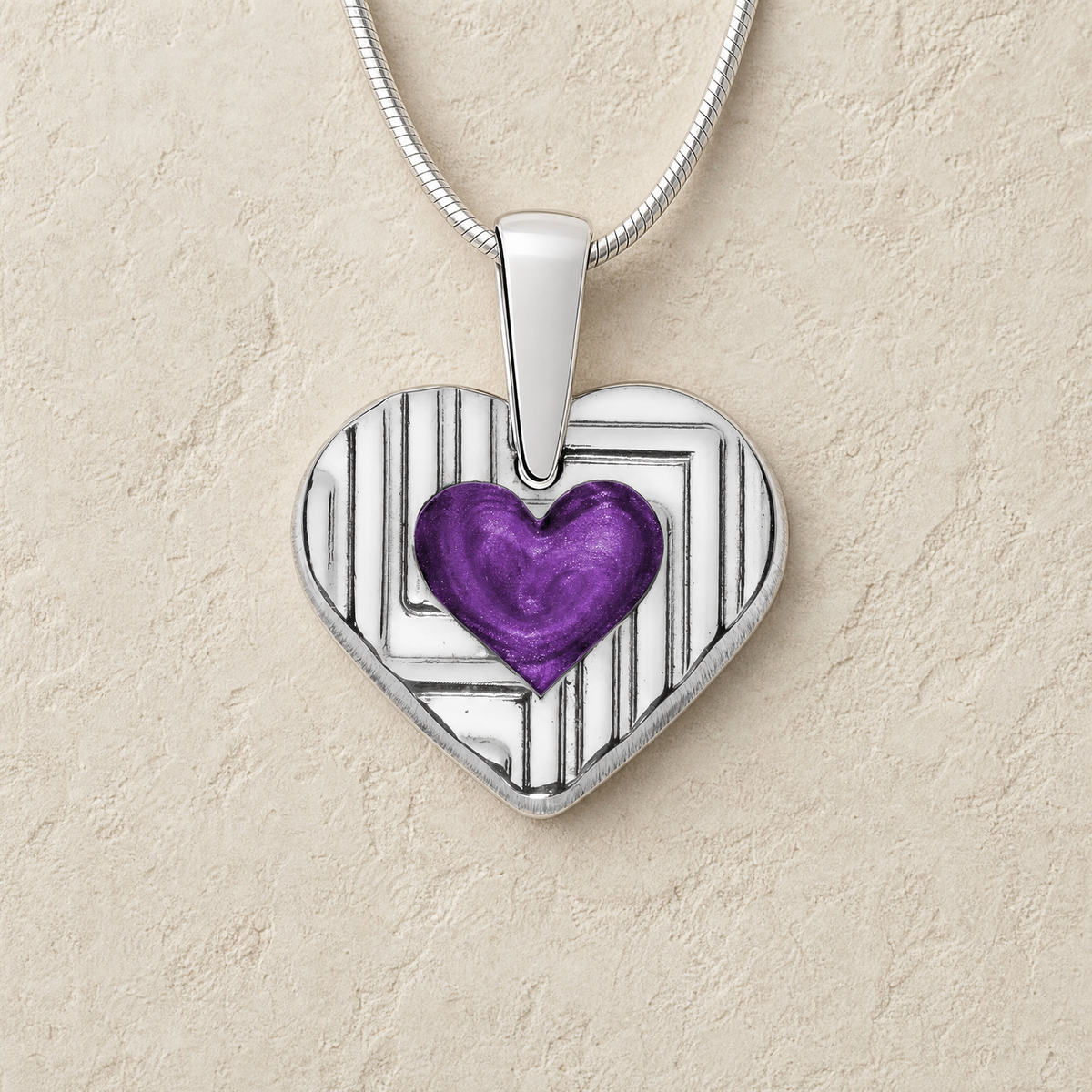 Lined Heart Sterling Silver with Mulberry Ash Resin Jewelry
