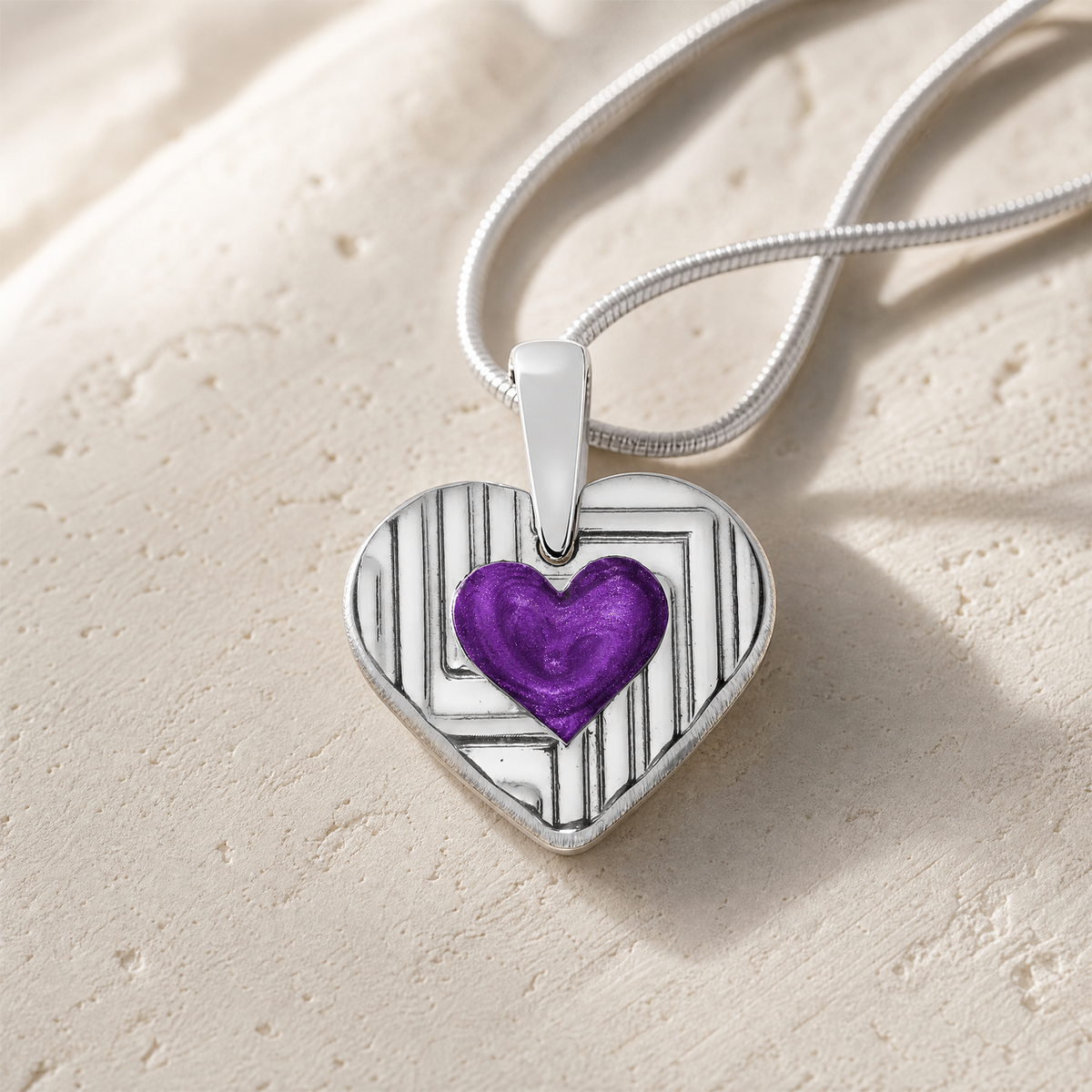 Lined Heart Sterling Silver with Mulberry Ash Resin Jewelry