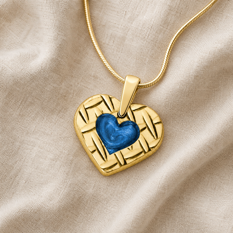 Solid 14K Gold Woven Heart with Cobalt Ash Resin Jewelry