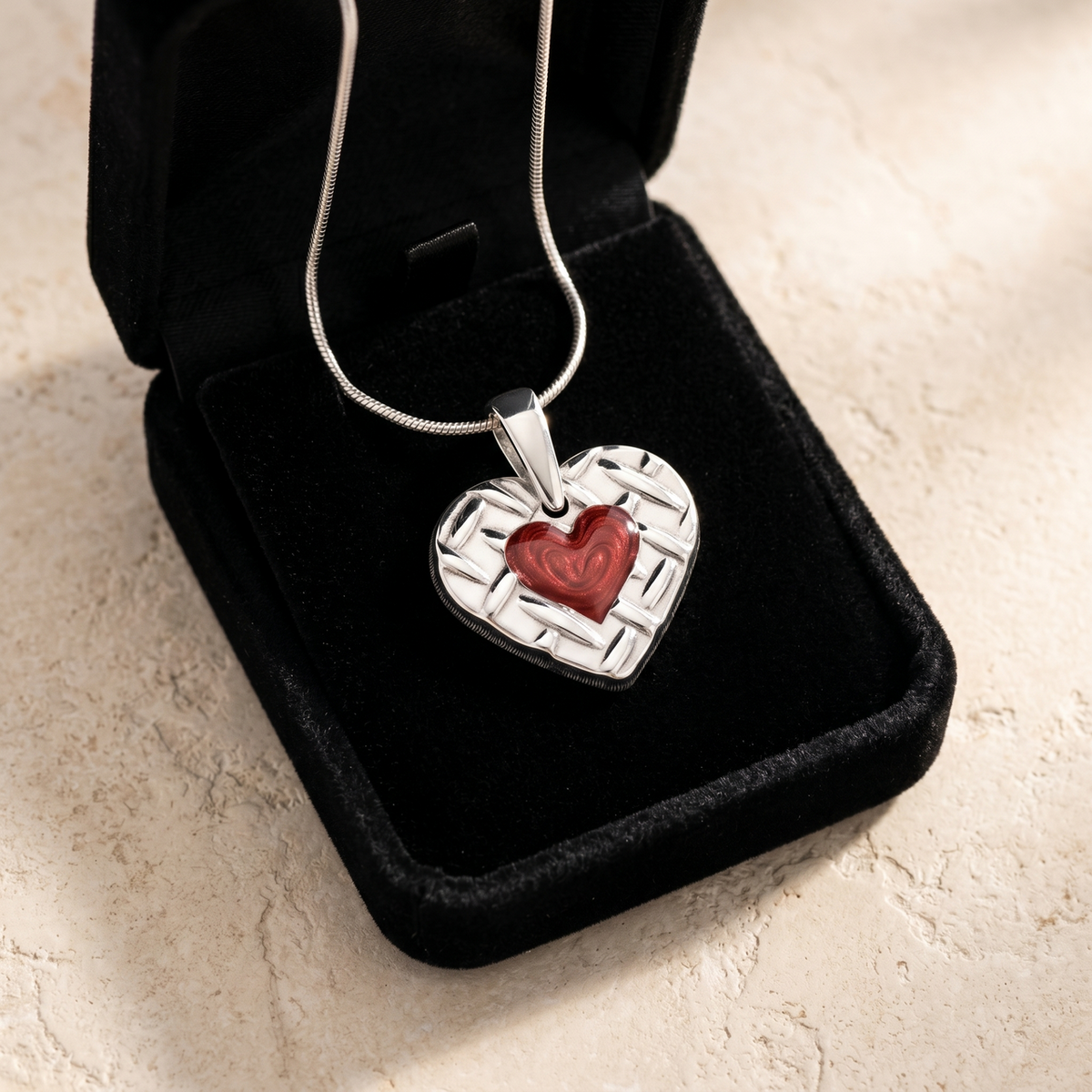 Woven Heart Sterling Silver with Crimson Ash Resin Jewelry