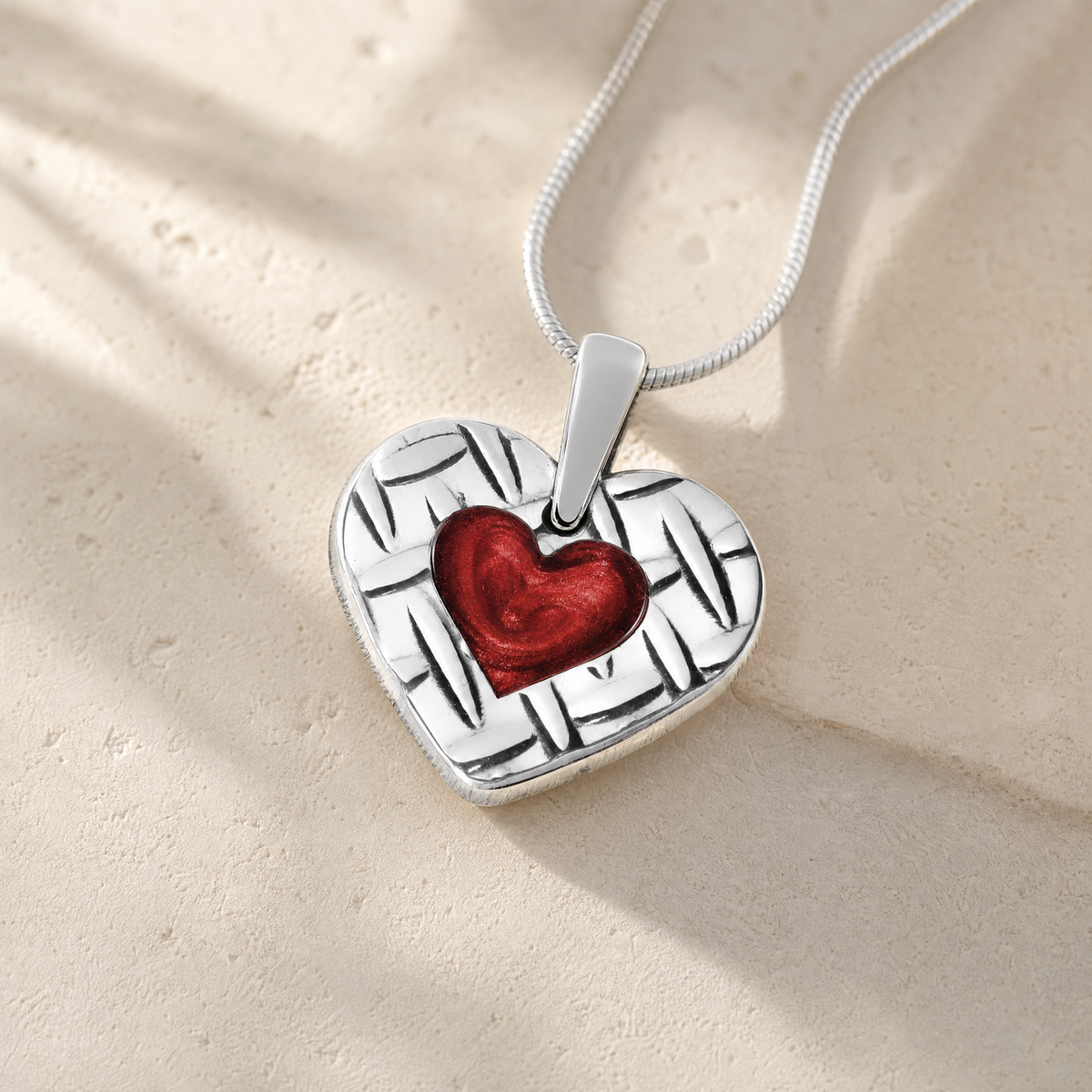 Woven Heart Sterling Silver with Crimson Ash Resin Jewelry