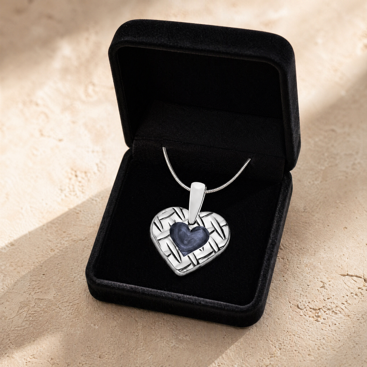 Woven Heart Sterling Silver Ash Resin Jewelry