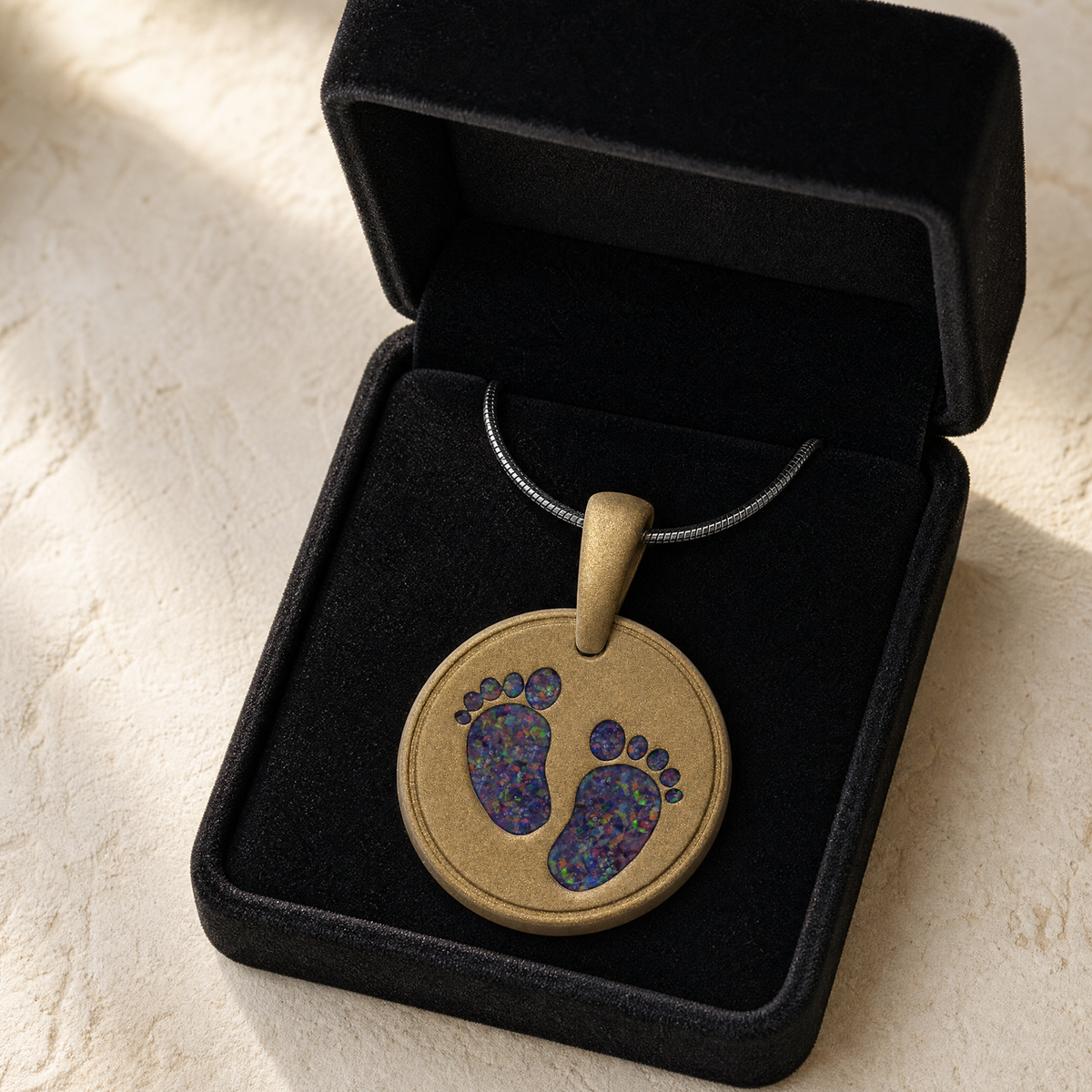 Lasting Imprint Round Bronze Finish with Black Flame Opal Ash Resin Jewelry