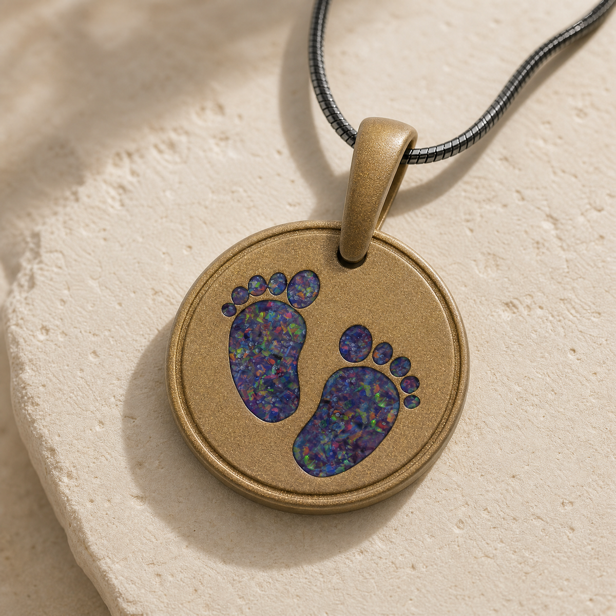 Lasting Imprint Round Bronze Finish with Black Flame Opal Ash Resin Jewelry