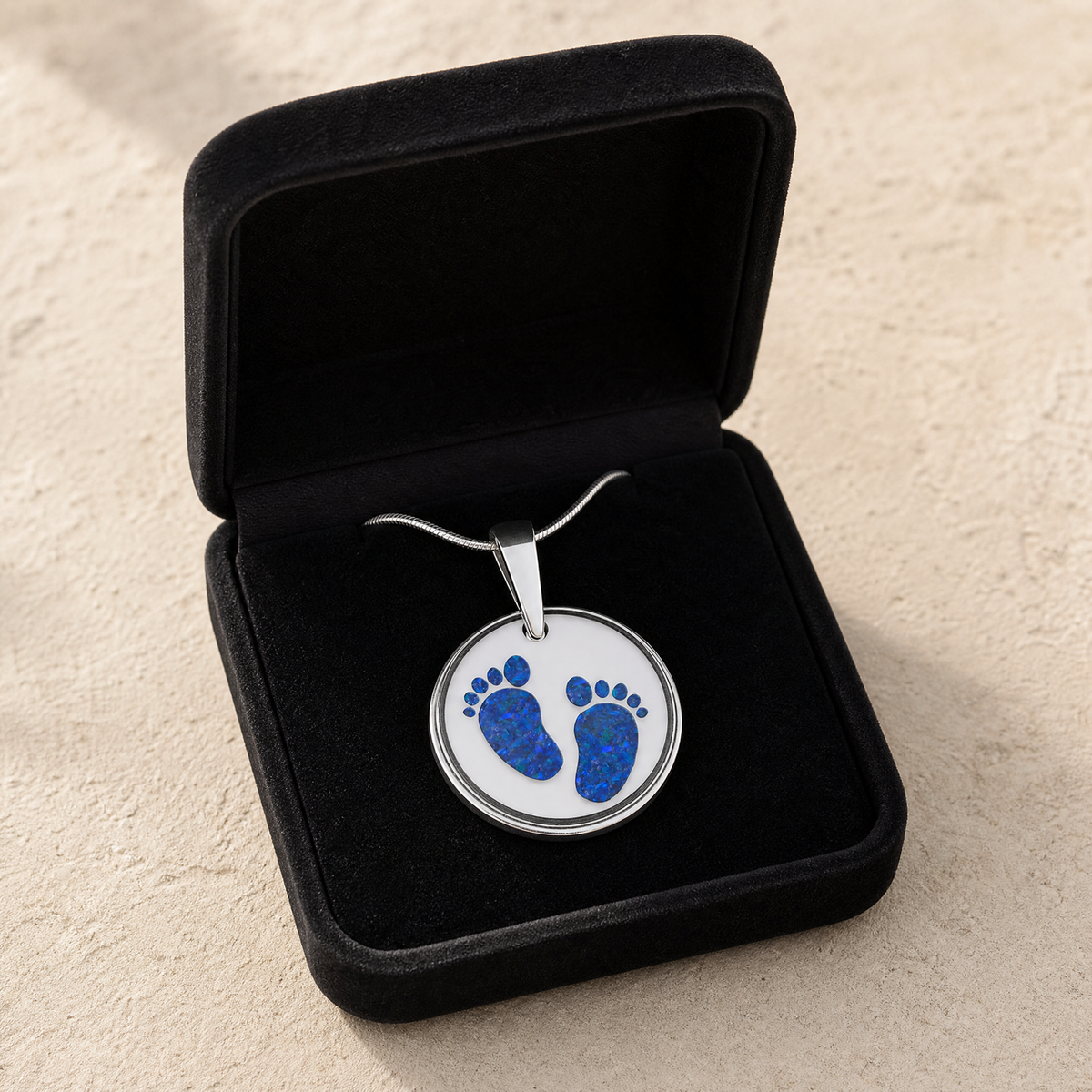 Lasting Imprint Round Sterling Silver with Opal Blue Waters Ash Resin Jewelry