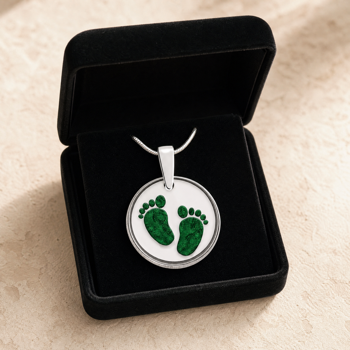 Solid 14K White Gold Lasting Imprint Round with Seafoam Ash Resin Jewelry