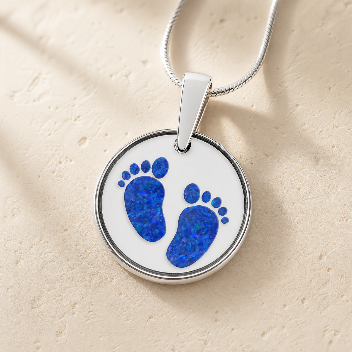 Solid 14K White Gold Lasting Imprint Round with Blue Caribbean Opal Ash Resin Jewelry