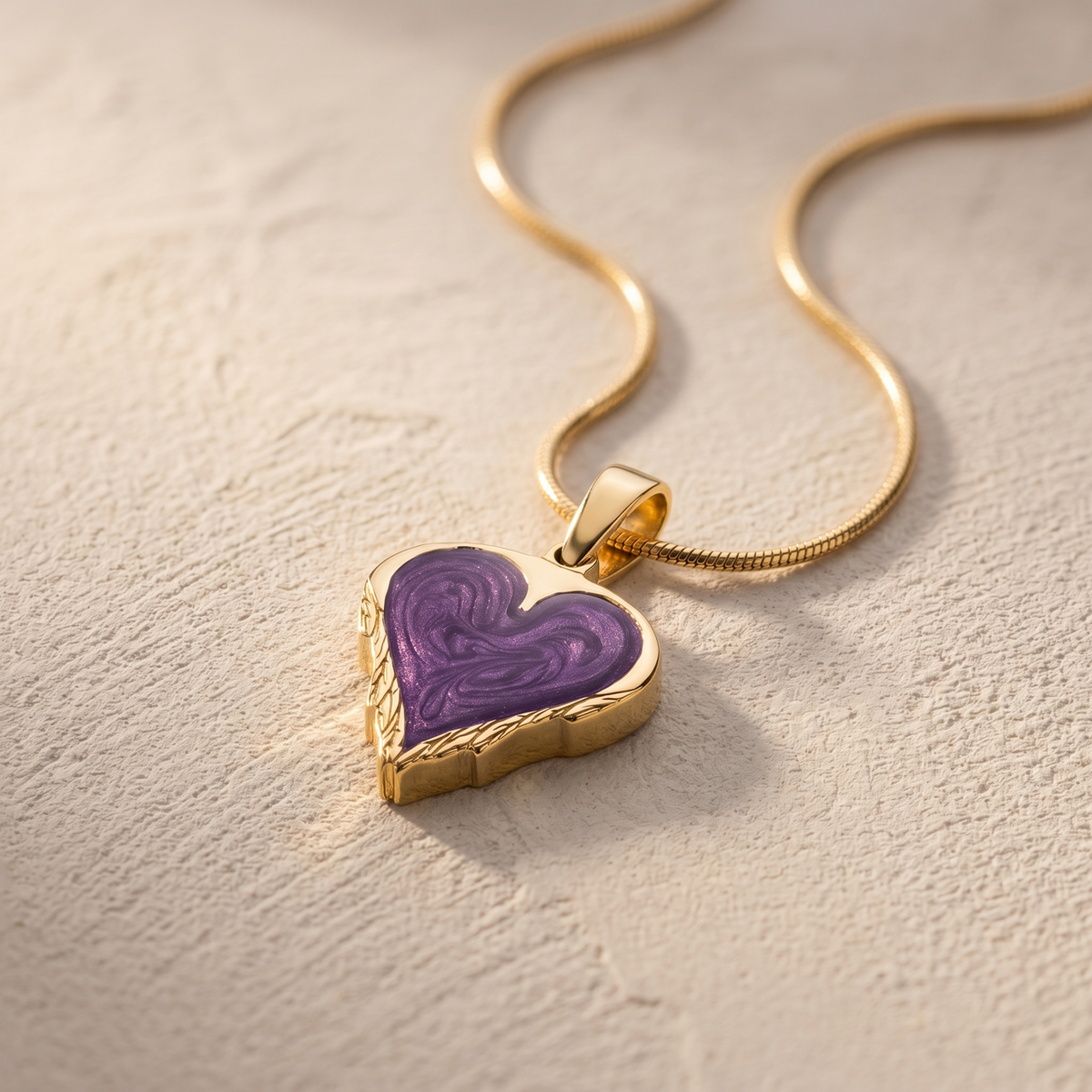 Solid 14K Gold Feathered Heart with Mullberry Ash Resin Jewelry