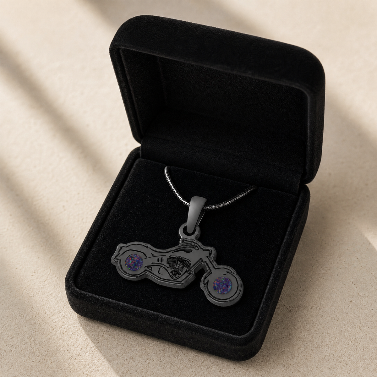 Riding Along Black Finish with Black Flame Opal Ash Resin Jewelry